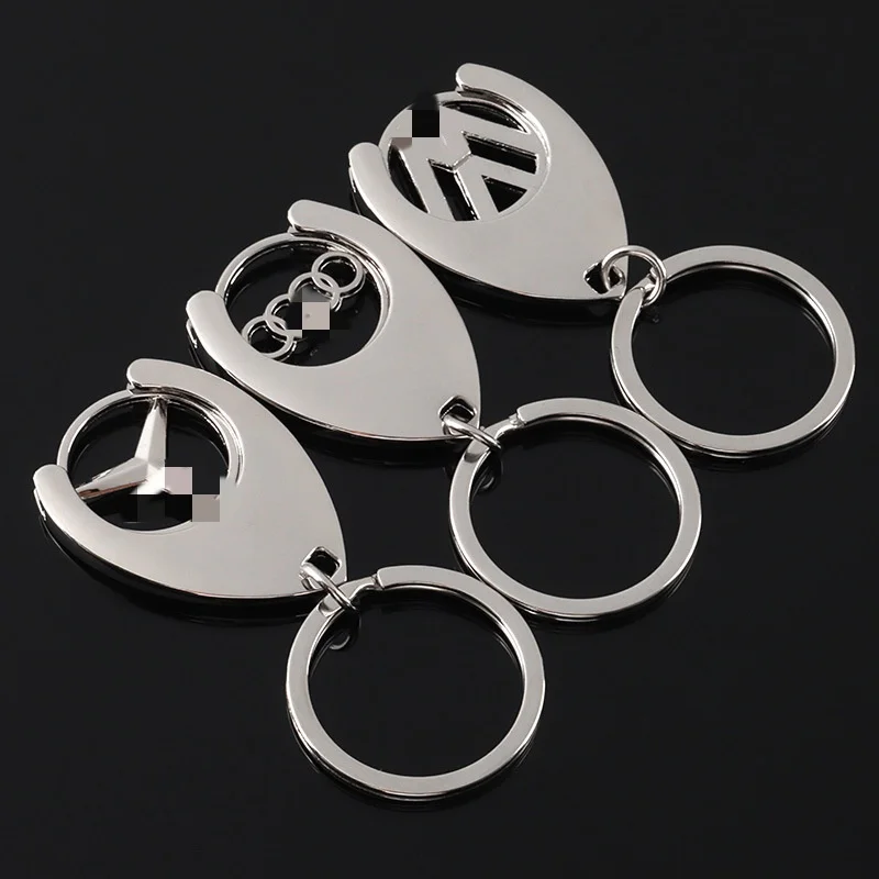 Apply to mercedes-benzAudicar logo metal key chain supermarket trolley coin key ring pendant