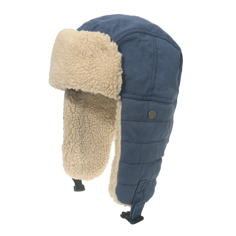 Outdoor Cycling Beanie Turbano Warm Solid Caps Thermal Aviator Bomber Ear Protector Lamb Hair Aviator Hat Winter Hat with Fur