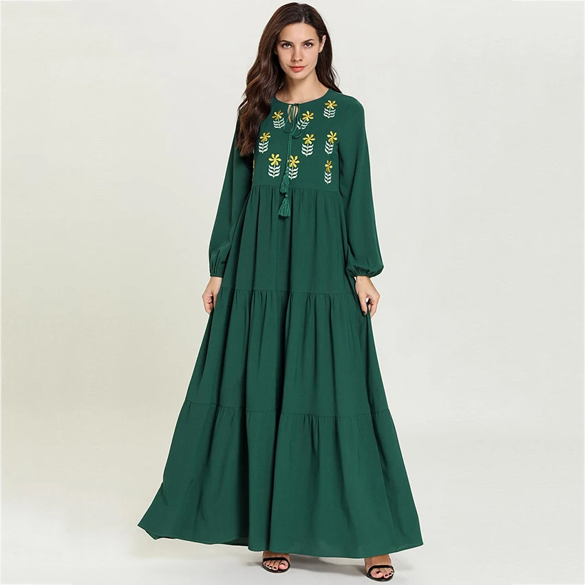 
Plus Size Women Fashion Embroidered Long Sleeve Arabian Skirt New Model Dubai Abaya Kimono Malaysia Kaftan 