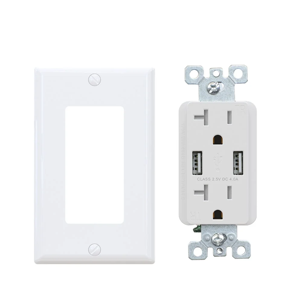 US Stock 4.0A 5V USB-A fast charging 2port 20A socket UL FCC shared 20W USB socket wall with smart chip for phones
