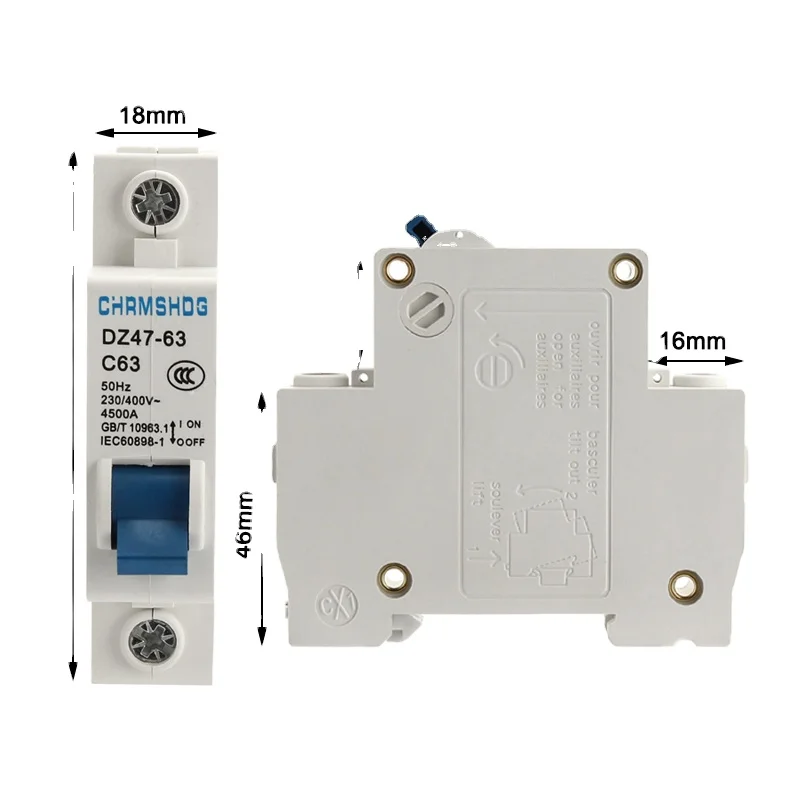 DZ47-63 1P DC 6A 10A 16A 20A 25A 32A 40A 50A 63A Transparent DC250V Mini Circuit Breaker