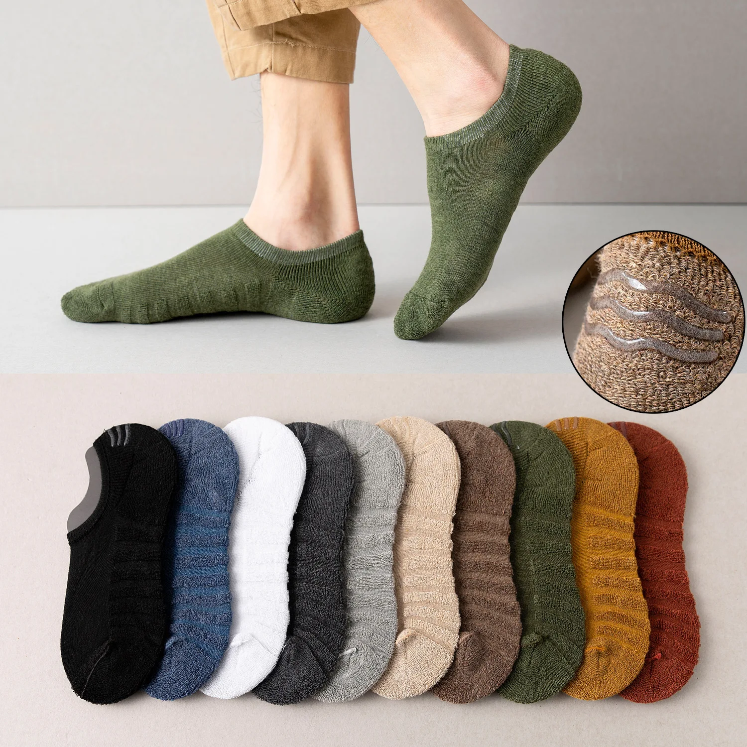 High quality low cut no show socks non slip men cotton knit invisible socks