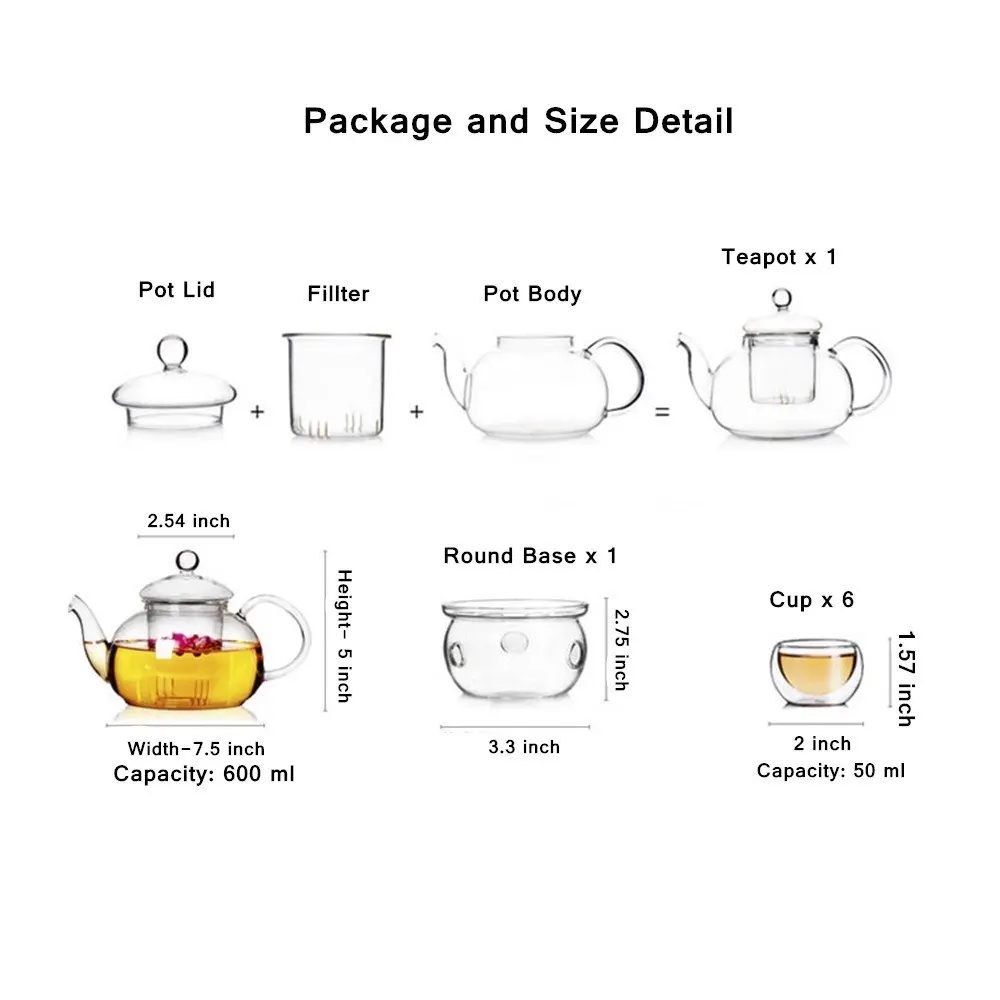 Handmade 600ml Borosilicate Glass Tea Pot Set Modern Design Eco-Friendly Drinkware Borosilicate Tea Kettle