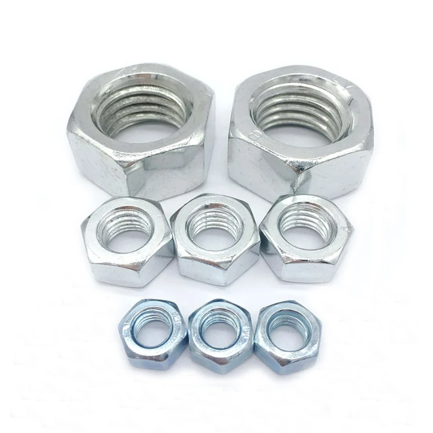 Wholesale Cheap Carbon Steel DIN439 Hex Nuts ISO4035 M6 M8 M10 M12 M14 M16 M18 M20 Hexagon Nuts white and blue Hexagon Thin Nuts