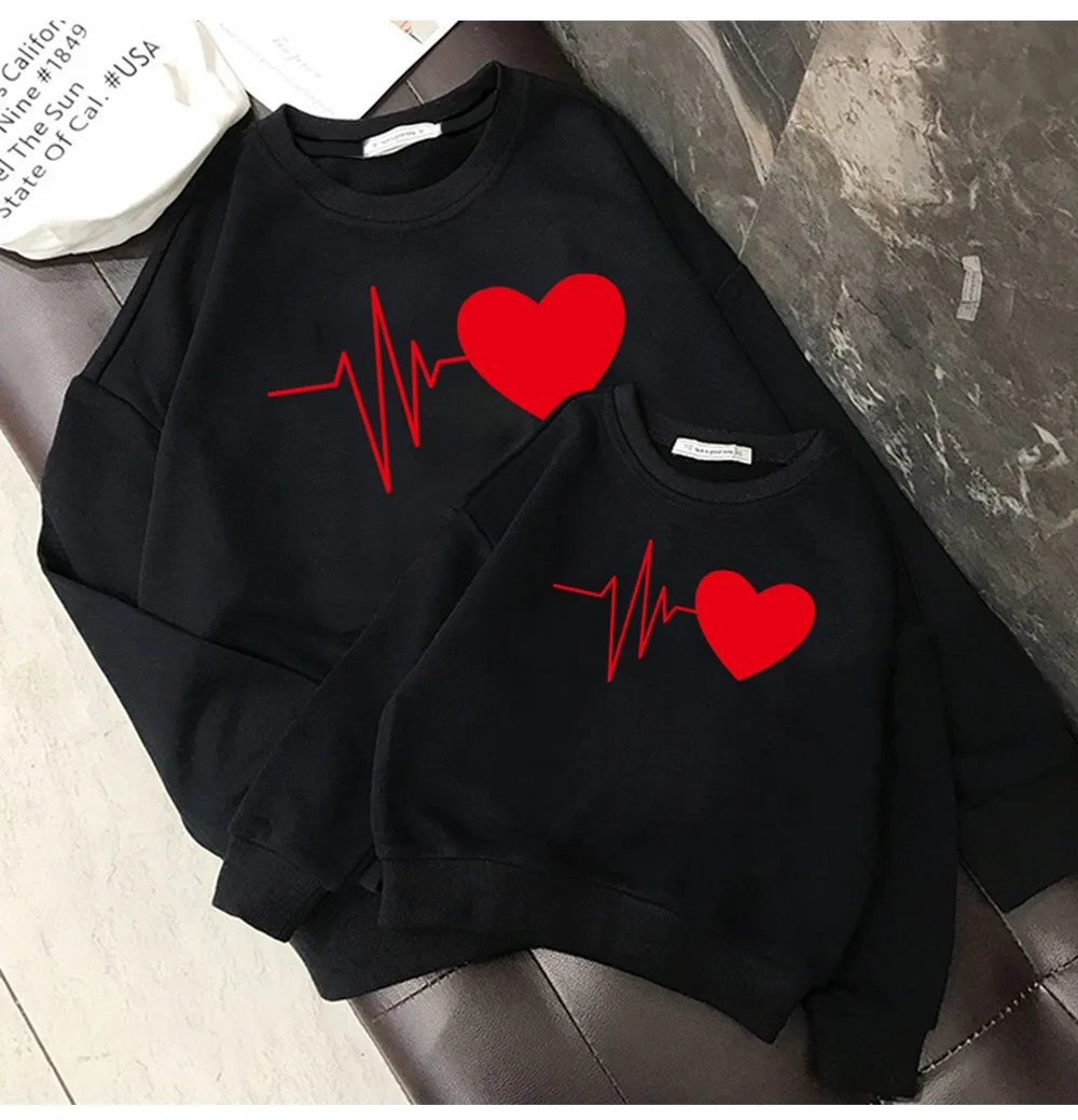 Custom Sweatshirt High Quality Matching Family Clothing Outfits Mommy And Me Unisex Emboss Cotton Vintage Crewneck