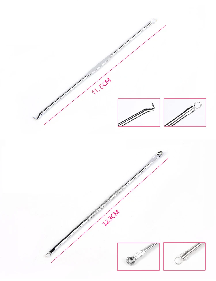 4Pcs/Box Dual End Stainless Steel Acne Removal Needles Extractor Tool Set Beauty Care Blackhead Remover