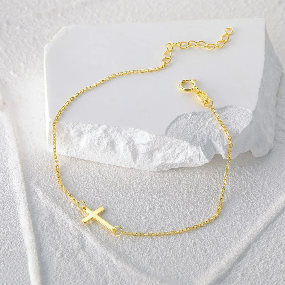 Designer Gold Adjustable Women Cross Pendant Charm Bracelet Custom 925 Sterling Silver Wholesale for Women