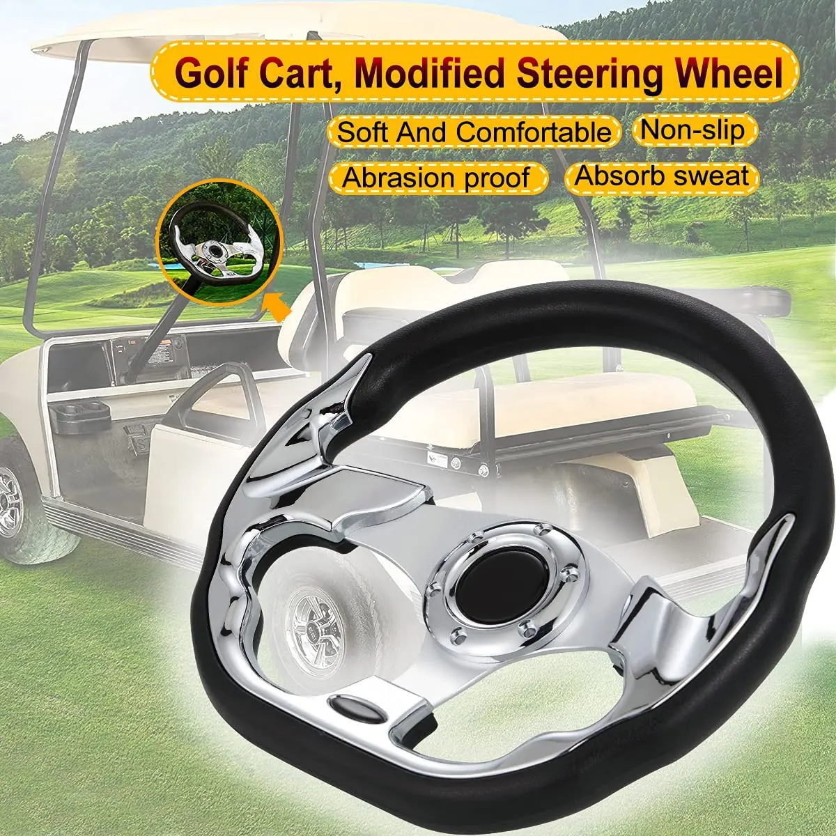 Golf car accessories Club car EZGO G29 Drive modified steering wheel racing wind Silver (14 inches)