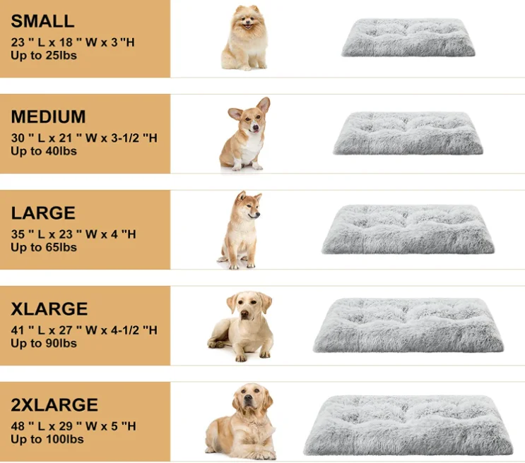Manufacture Customized Sizes And Color Luxury Long Plush Comfortable Waterproof Pet Dog Bed Mattress PP Filler Dog cage pad bed