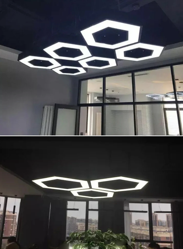 Source factory customization idea hollow hexagon led suspended pendant light group for creative cool space office light