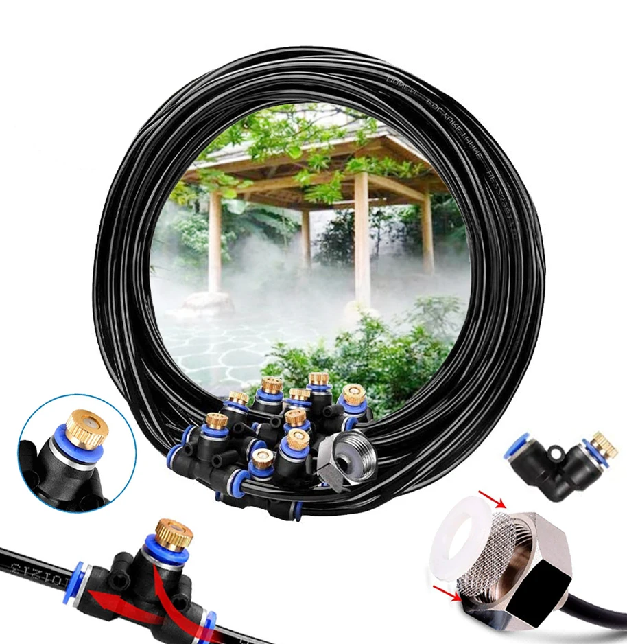 
farm outdoor patio nebulizer fan ring water auto garden misting spray sprinkler fog cooling systems nozzles 
