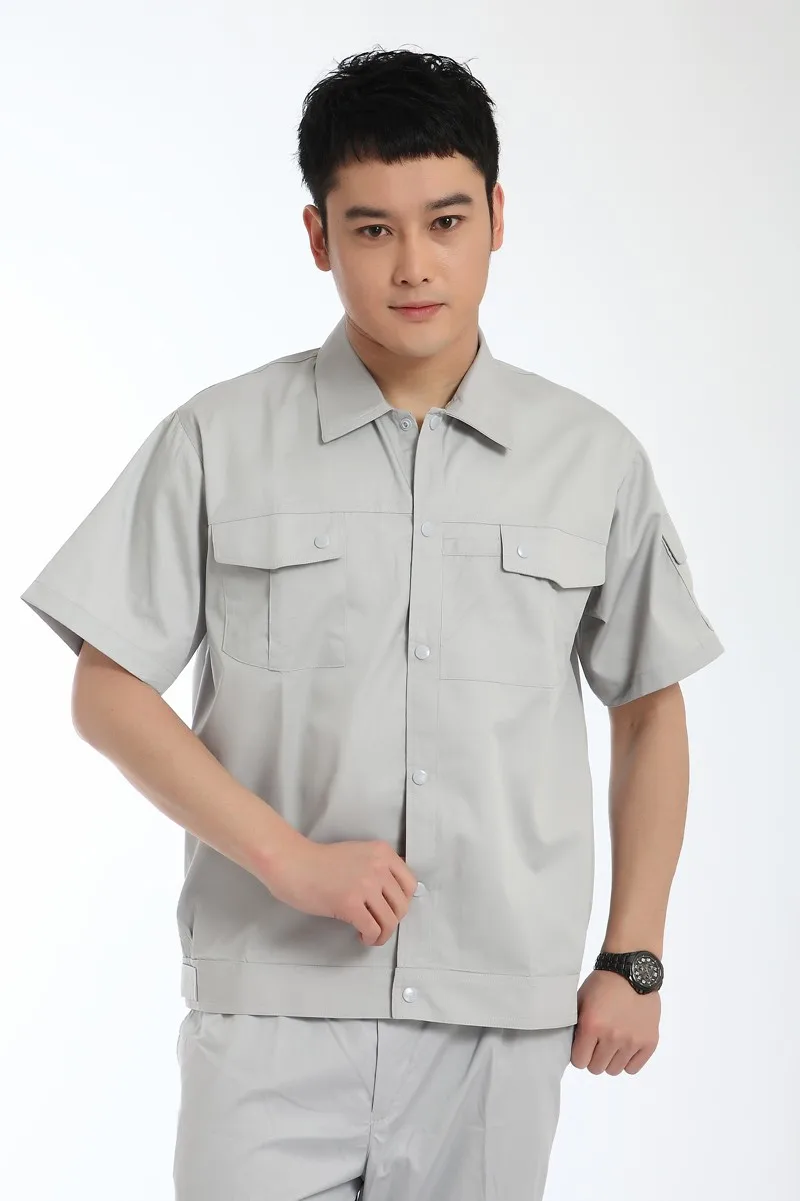 Summer Solid Color Button Pocket Design Clothing Project Technician Work Uniform Overall Workwear Shirt