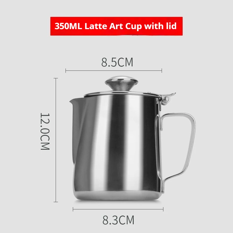 Barista Coffee Kettle with Lid for Latte Cappuccino & Espresso Crafted Jug Lid for Hotels Restaurants Milk Frothing Steam Coffee
