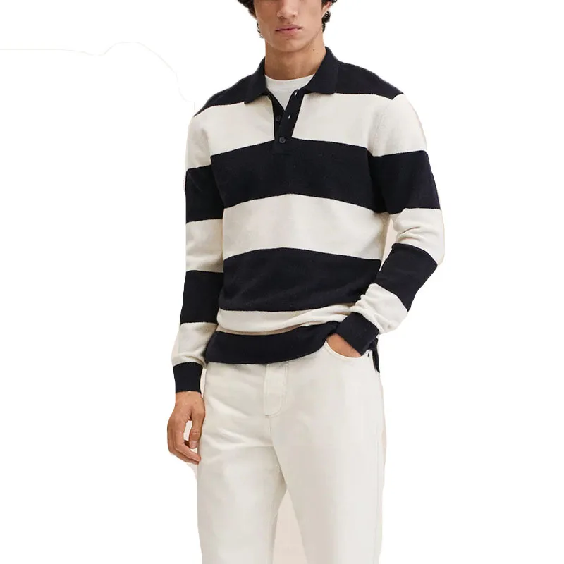 Custom Rugby Jersey Customized Logo Striped Design Long Sleeve Polyester Polo Tee Shirts For Mens