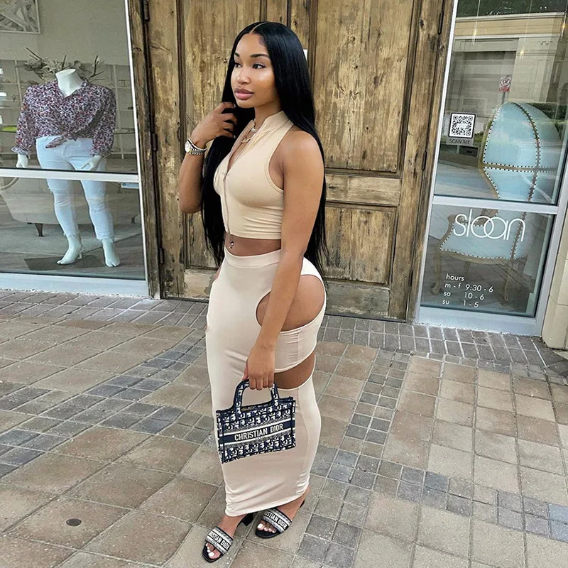 Huan Yi Summer Skinny Solid Grace Club pencil Dresses  ladies Hollow Out mini skirts and dresses