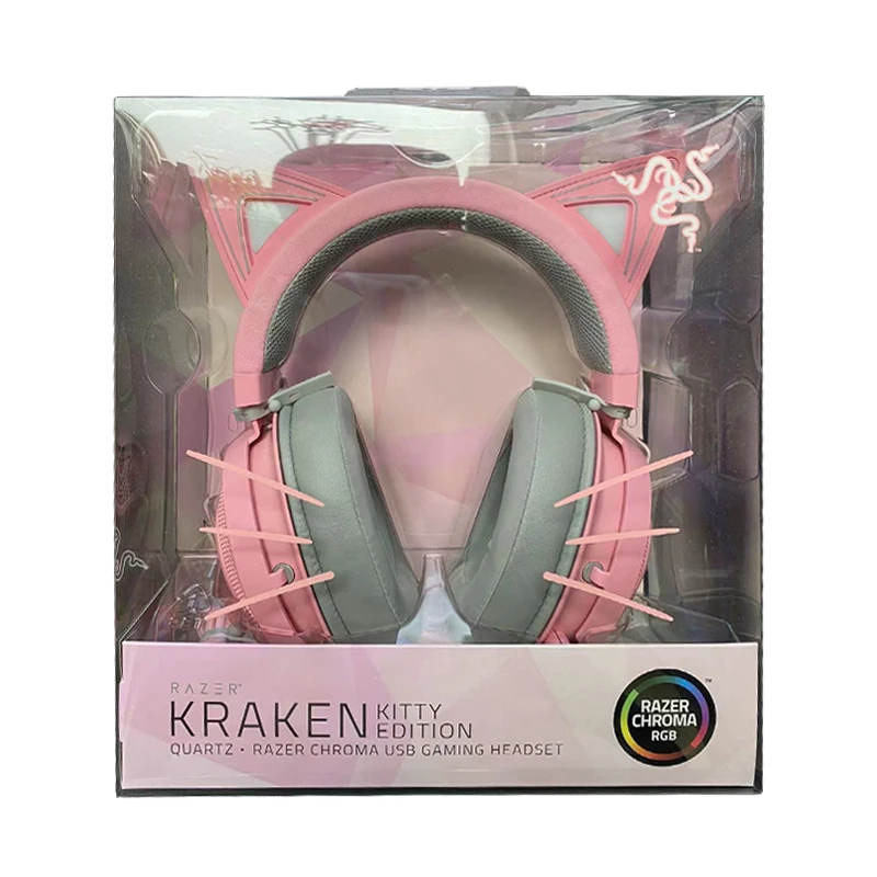 Оригинальная игровая гарнитура Razer Kraken Kitty Black RGB USB THX 7,1 с космическим объемным звуком