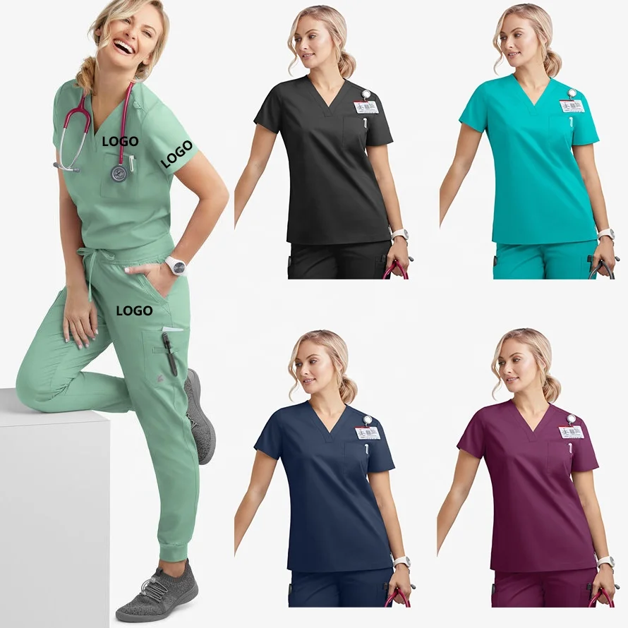 Hot Sell Custom Stretch Breathable Women Sets Jogger Nursing Scrubs Uniforms Medical Spandex Hospital Scrubs Uniforms Sets