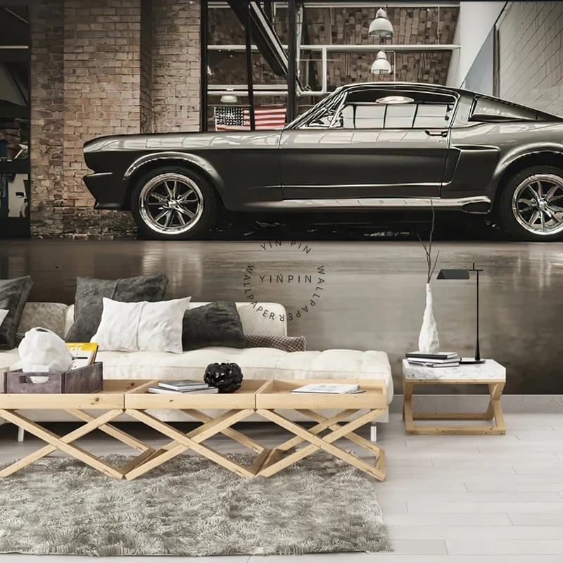 Mustang car custom printed wall paper self adhesive wallpaper decorative art