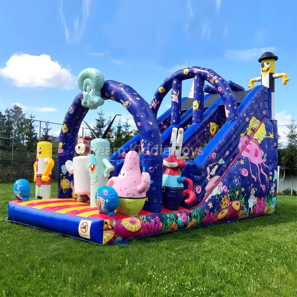 Commercial PVC Bouncy Castle Backyard Wet Dry Kids Waterslide Sponge Cartoon Inflatable Dry Slide Outdoor