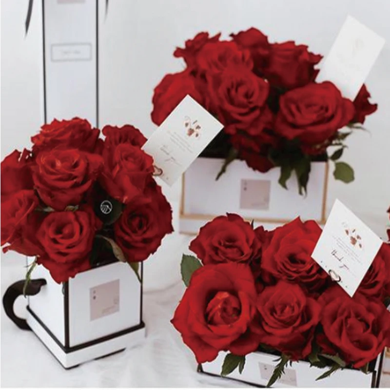 custom heart square shape  flower bouquet packaging box velvet box flower  paper