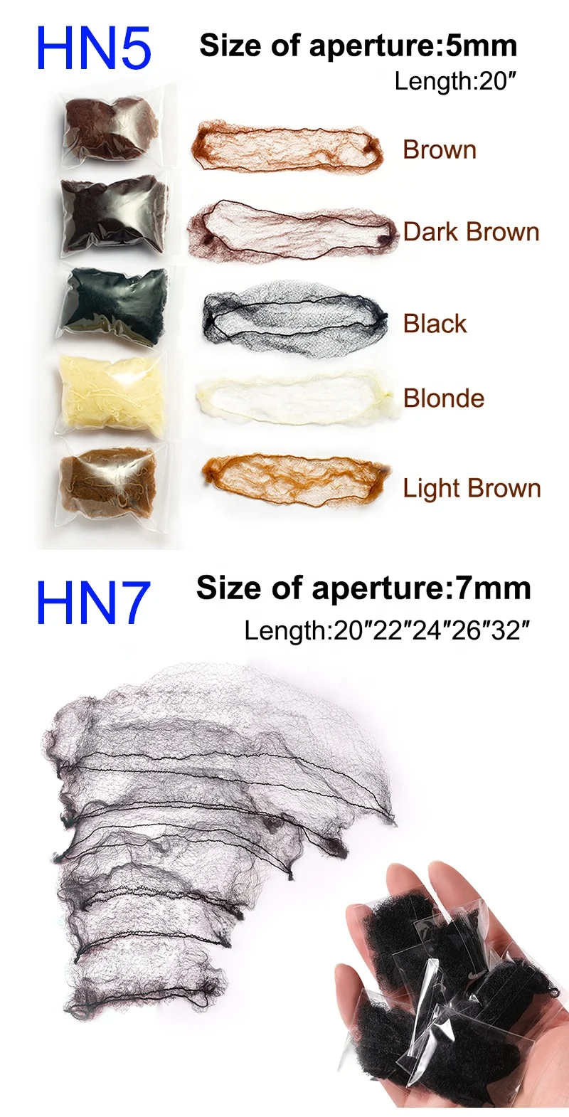 Invisible  Black Blonde Color  Elastic Aperture 5mm 20 Inches Wig Mesh Hair Nets Dance Hair Nets for Buns Nylon Hair Nets