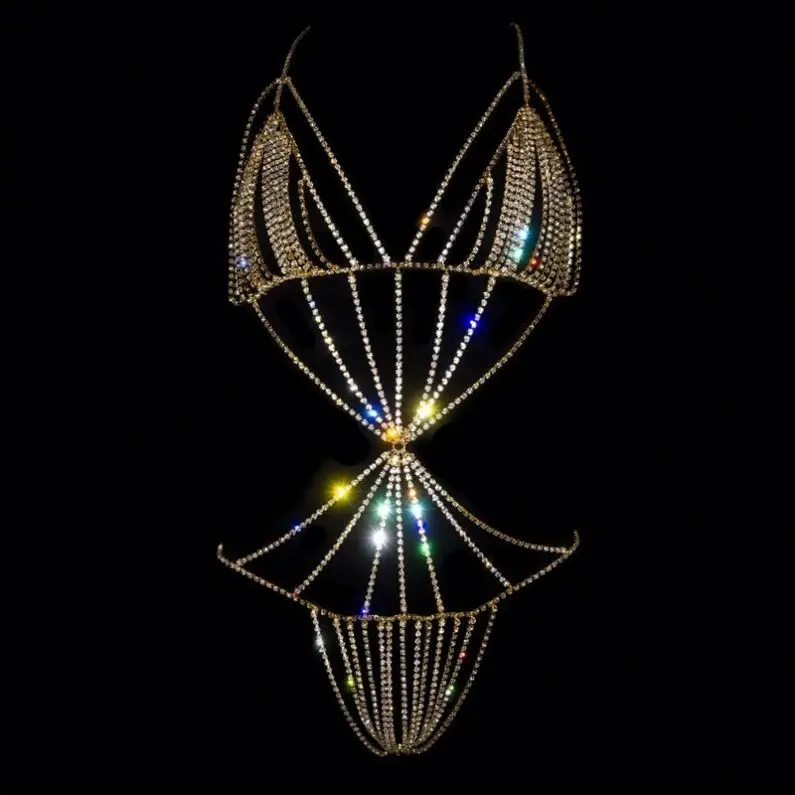  Sexy luxury stripper chain bodysuit slutty erotic diamond