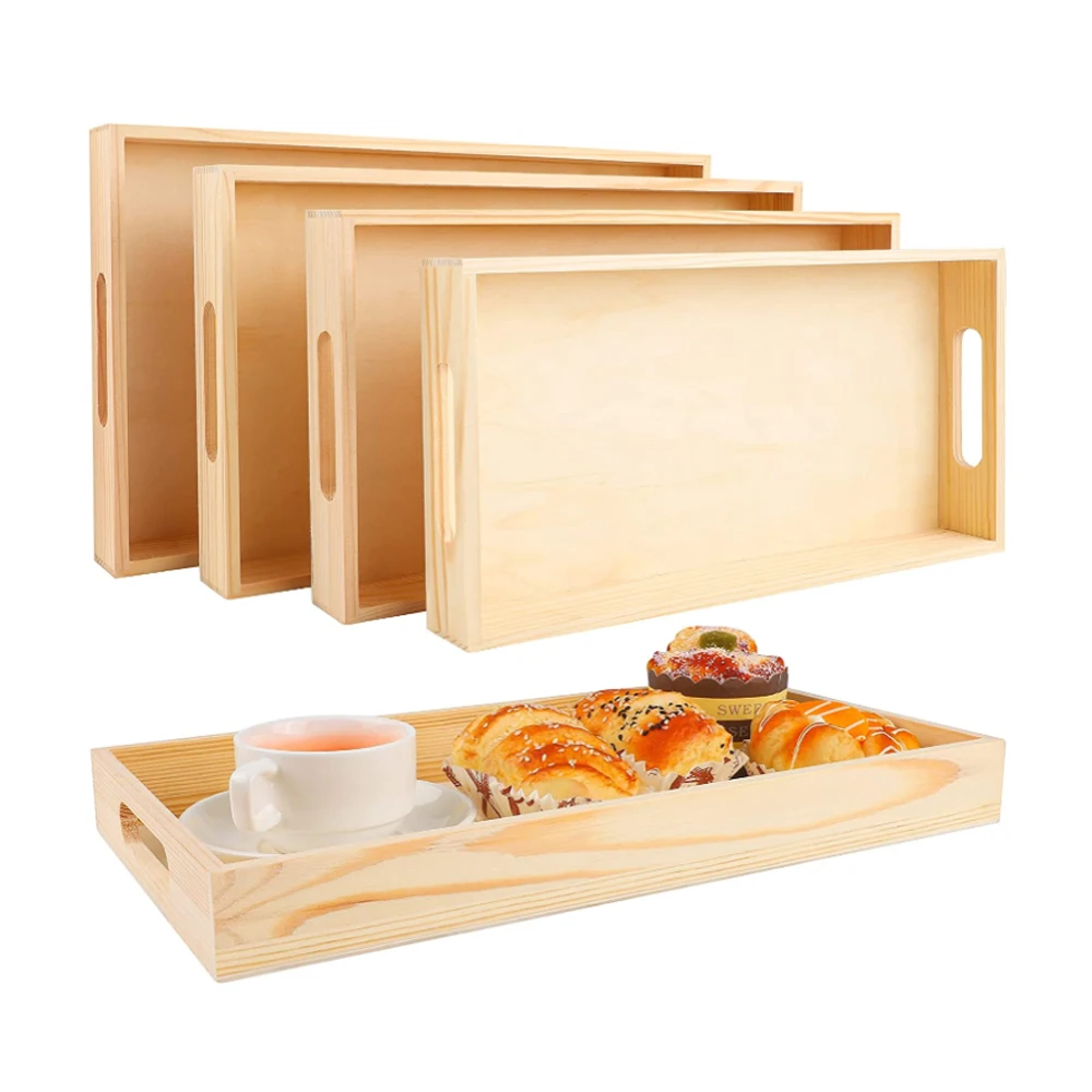 Manufacture Wooden Breakfast Serving Organizing Tray Wood Rectangular food Unfinished Serving Tray