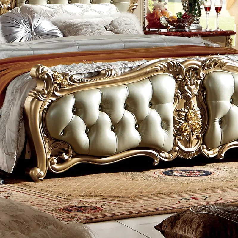 Luxury Champagne Gold King Size Wood Beds Classic Bedroom Furniture
