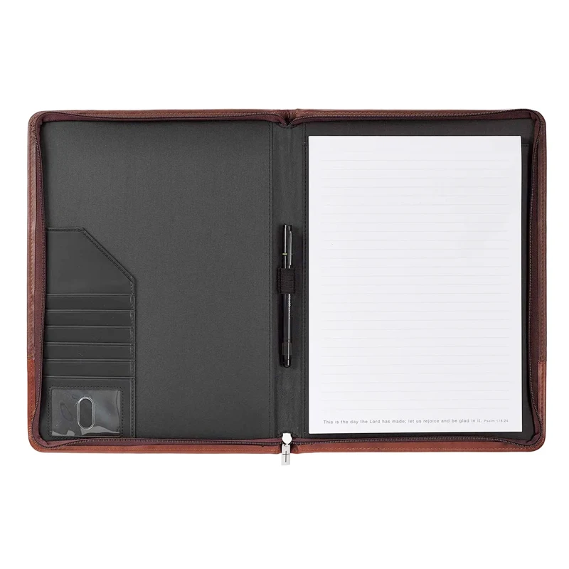 A4 Size luxury faux pu leather notepad office folder ring organizer file binder folder zipped padfolio business card folder
