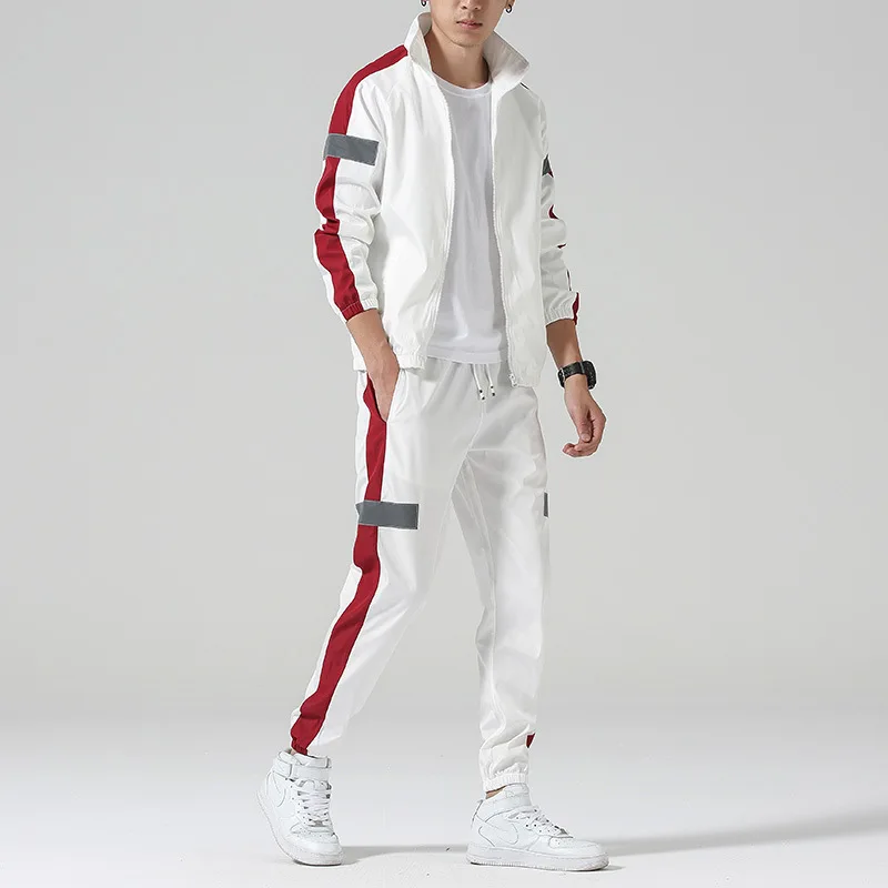 Wholesale custom cheap high quality 2 pieces white sports tracksuits polyester track suit for men