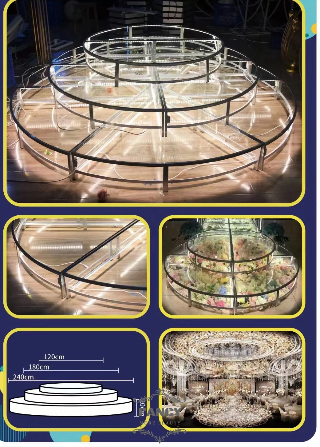 Round LED Dance Floor circular glass stage wedding party event stage Decoration  stage platform