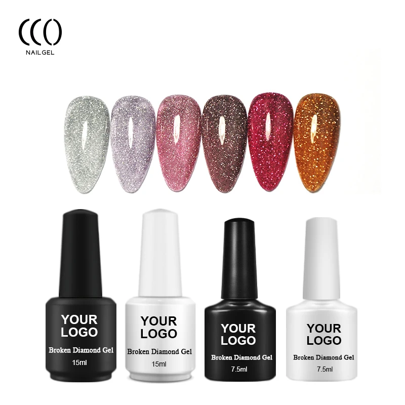 CCO Broken Diamond Gel Nail Polish Bottles Custom logo Pretty Reflective Glitter Private Label