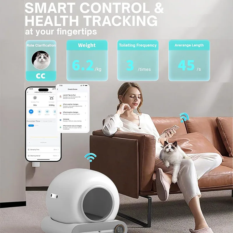 2024New Fashion Design Low Noise App Wifi Touch Control Intelligent Electric Self Cleaning Smart Automatic Cat Litter Box