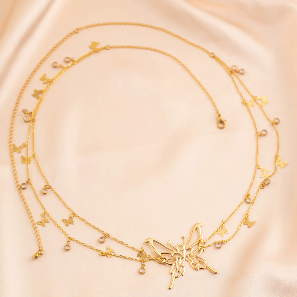 Beach Jewelry Temperament Metal Body Chains for Women Alloy Butterfly Pendant Double Layer Tassel Belly Chains