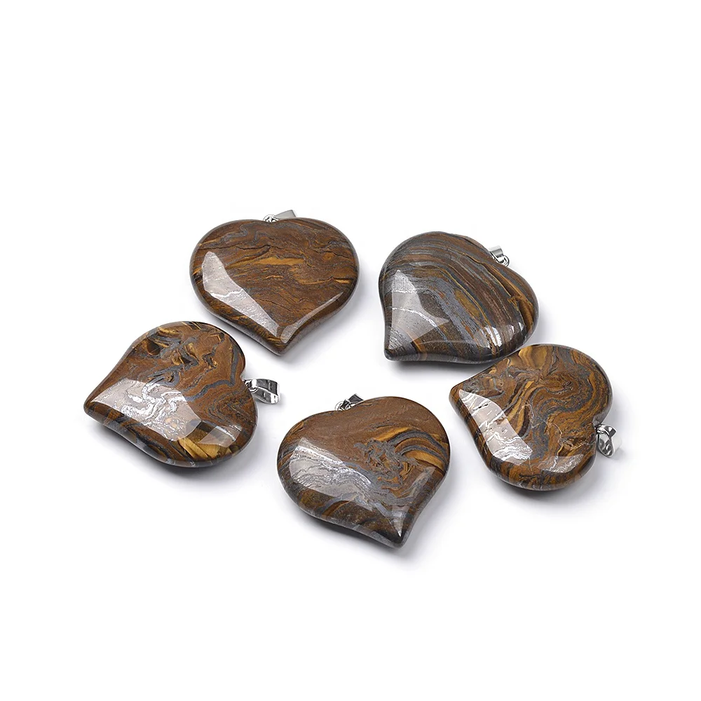 Cliobeads 40X40X11mm Gemstone Heart Pendants Sodalite Unakite Agate Stone Pendants For Jewelry Making