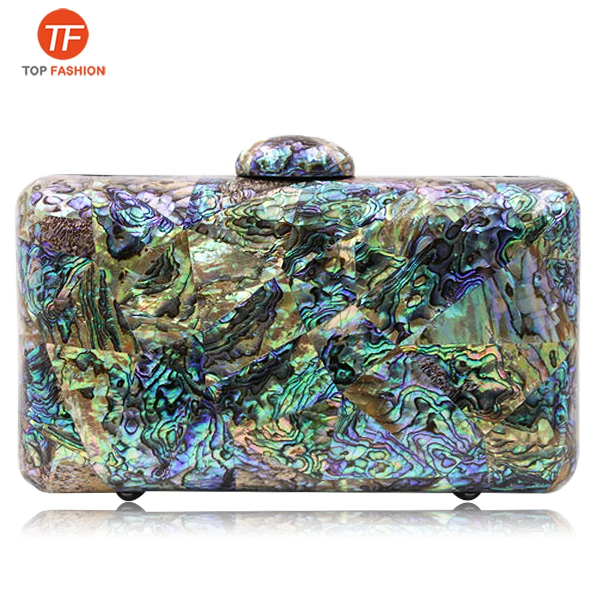 Factory Wholesales 2021 High-end Custom  Rectangle Ink Paint Pattern Luxury Mother of Pearl Clutch