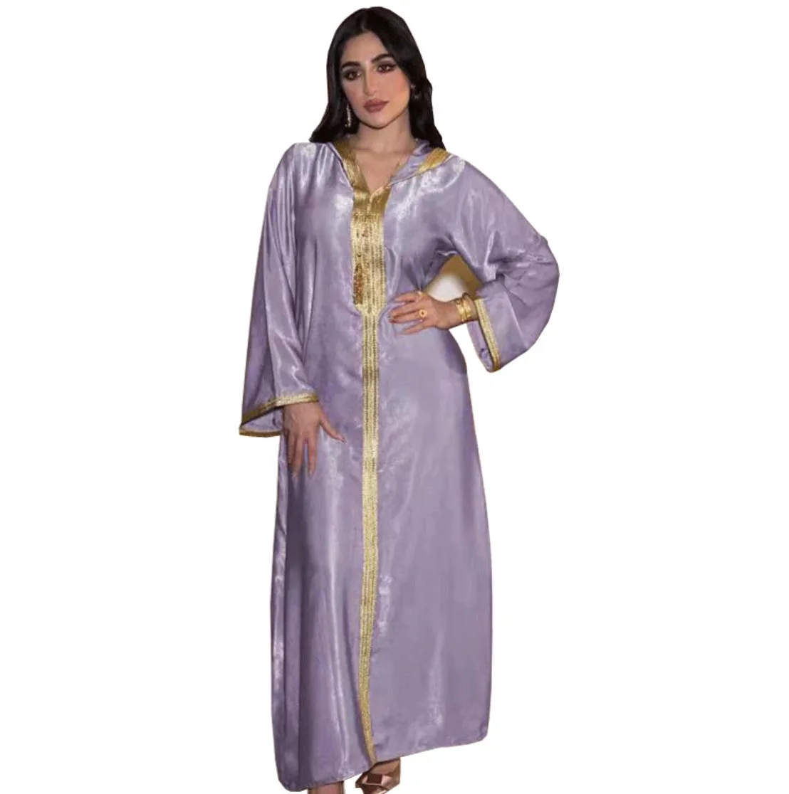 Muslim dress beautifully shiny gold lace Islamic Clothing Fashion Kimono Arabic Style Dubai Muslim abayas