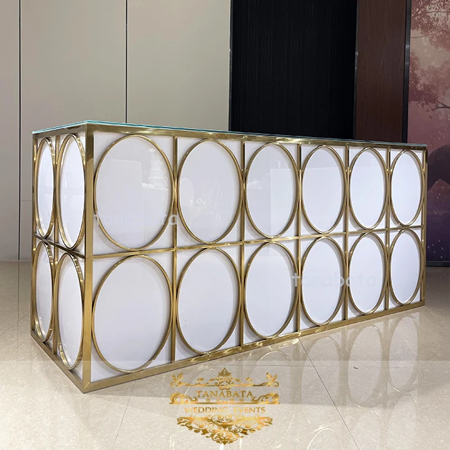 Silver/gold mirror top carved stainless steel bar counter gold reception desk