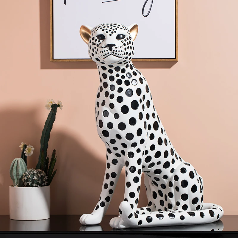 Home office resin craft sculpture decoration fiberglass animal leopard statue for sale