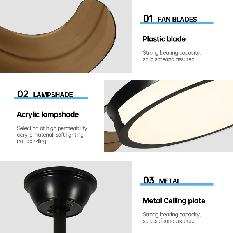 Modern 36W LED Ceiling ABS Fan with Light 36/42 Inches Super Silent Remote Control DC Motor for Home Living Room Bedroom