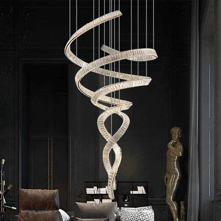 Custom hotel villa chandeliers pendant lights led design luxury staircase high ceiling hanging modern beads crystal chandelier