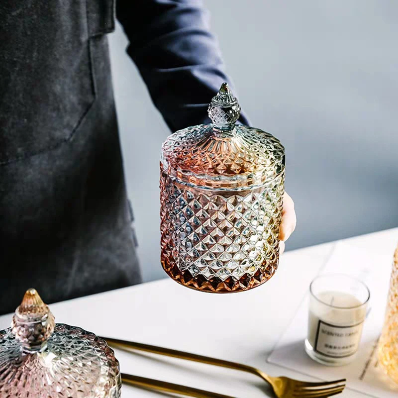 Stained glass storage jar European style Roman snack jar with lid candy glass jar