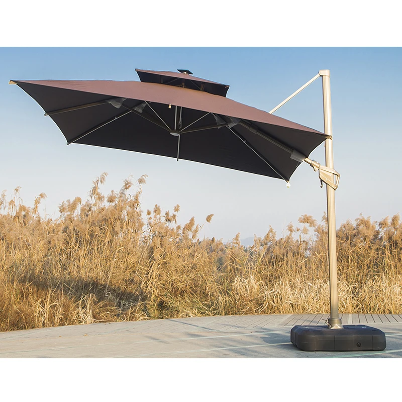 Glamping promotional big umbrella outdoor parasols umbrellas outdoor garden solar patio umbrella with led lights