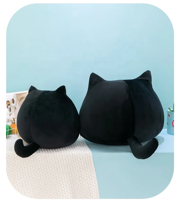 Custom Cute Black Cat Plush Toy Round Ball Shaped Black Cat Toy Stuffed Soft Cat Pillow Cushion Kids Toys  Gift