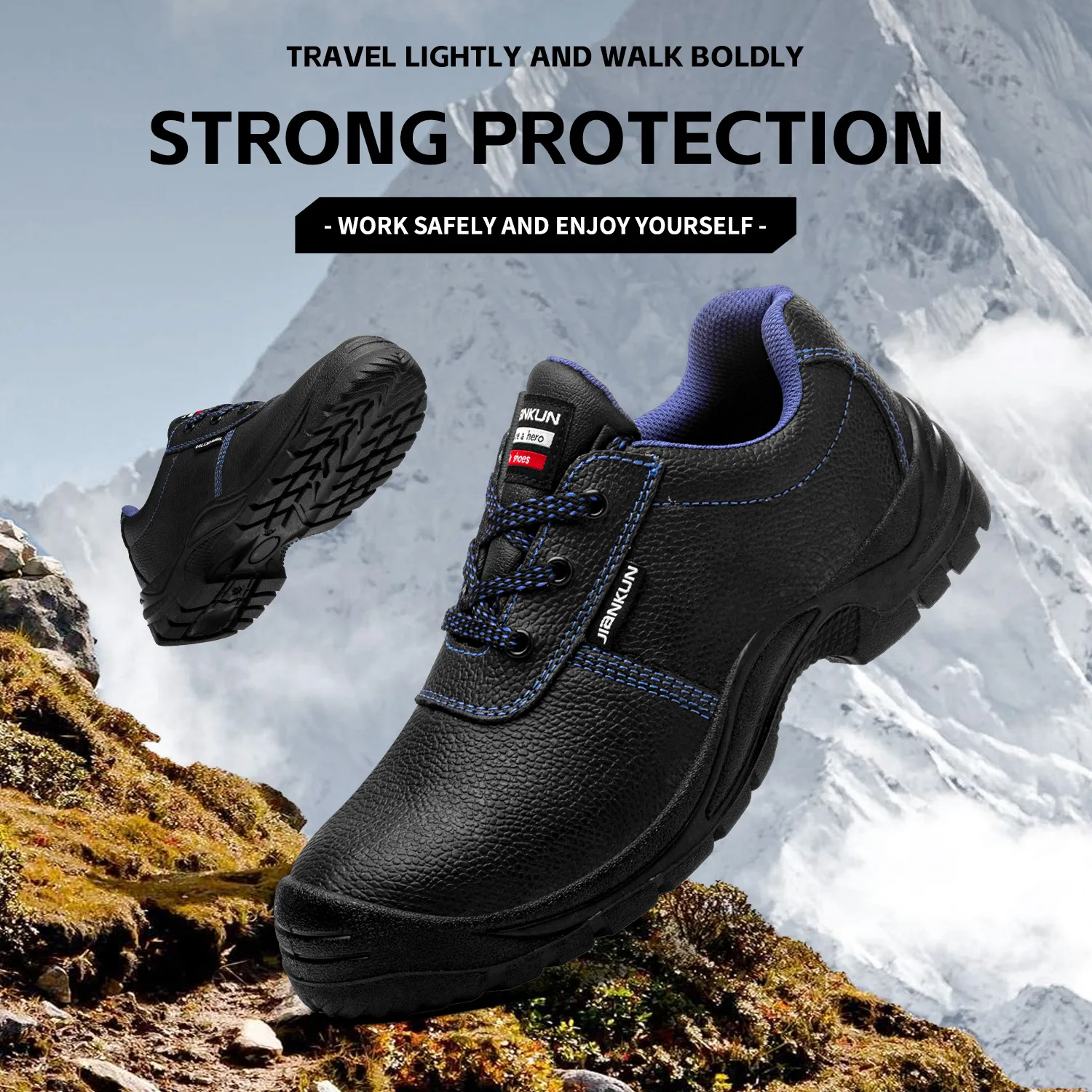 JIANKUN Industrial anti slip safety shoes for men    leather stainless steel toe rings Anti-Impact Protective Safety Feature