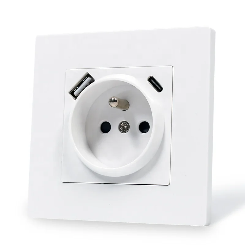Euro Gold Grey Black White Socket With USB Build In Brushed PC Panel French Wall Socket Outlet With Type A C USB