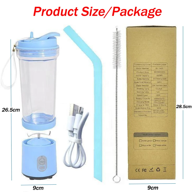 Wholesale 500Ml 4000Mah Usb Rechargeable Fresh Juice Personal Portable Blender With Straw