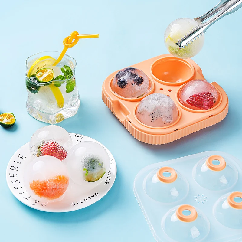 HAIXIN Silicone Ice Cube Tray 4 Round Ice Cube Mold For Whisky