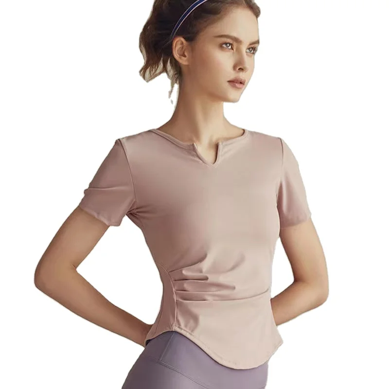 Net celebrity professional V-neck training fitness yoga top female slim show T shirt quick dry exercise short sleeve female