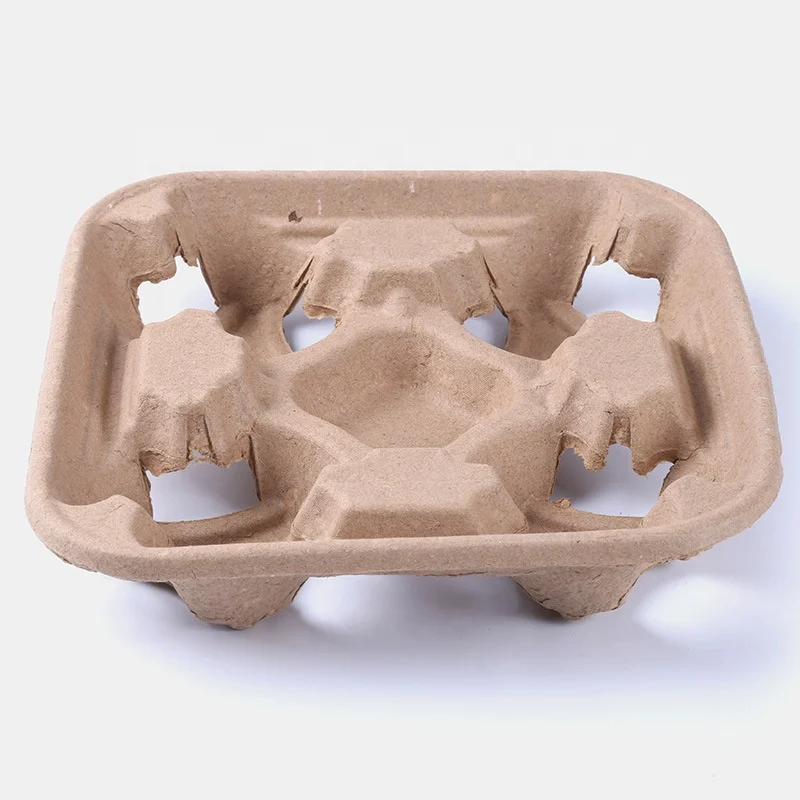 4 Cups Disposable Compostable Durable Drink Carrier for Hot or Cold Drinks To Go Coffee Cup Holder for Food Delivery Service